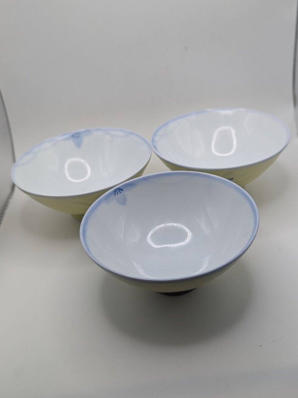 Japanese Vintage Green Floral Ceramic Bowl Set of 3